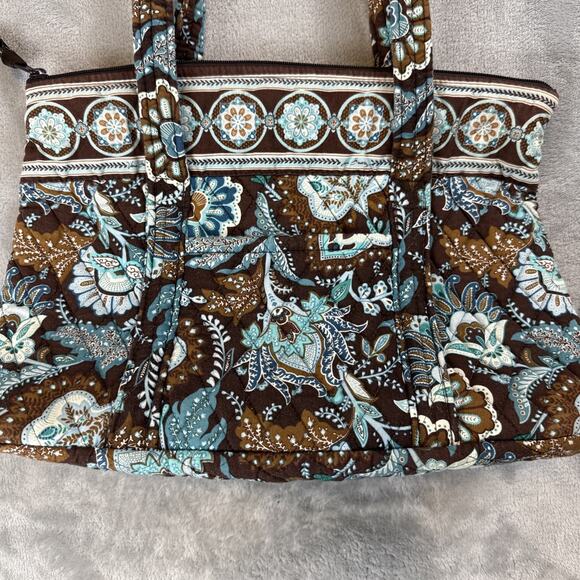 Vera Bradley Java Blue Tote Bag Turquoise Brown Quilted Cotton Boho USA - Picture 2 of 9
